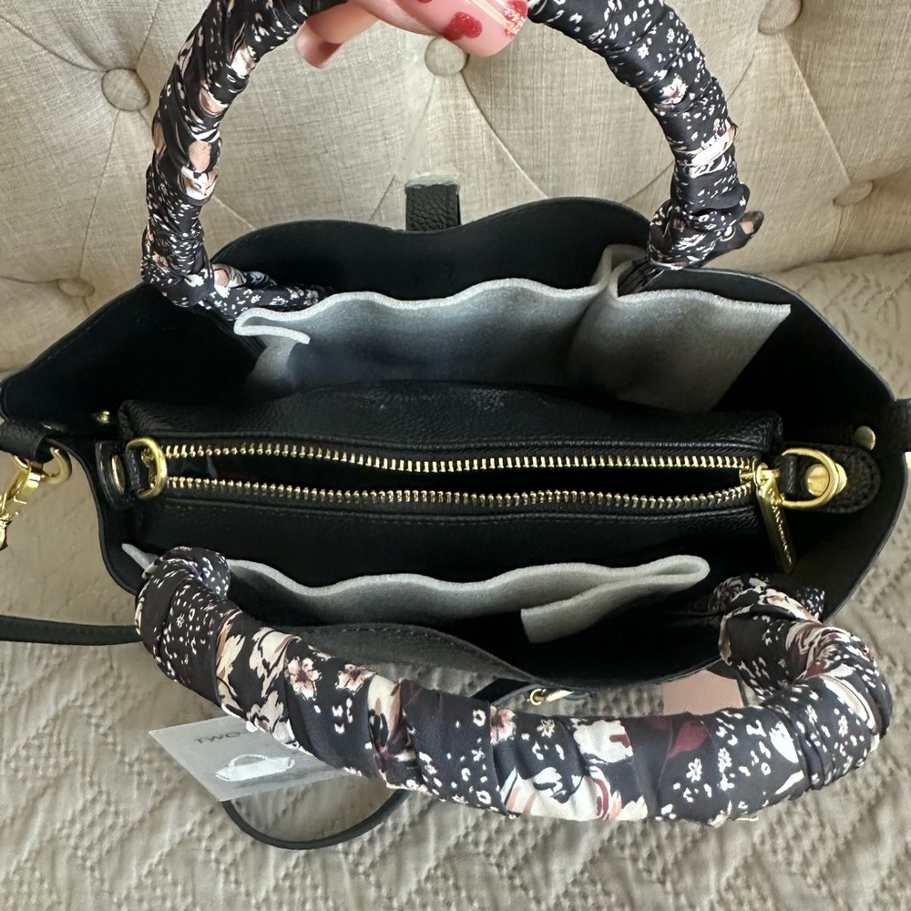 BCBGeneration Black Satchel with Floral Scarf Handle - Picture 6 of 9